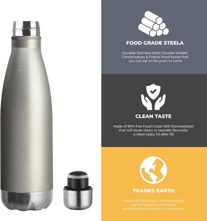 17Oz Sport Water Bottle 12 Pack Vacuum Insulated Stainless Steel Leak-Proof Double Wall Cola Shape Water Bottle,Keep Drinks Hot & Cold (Cold Gray,12 Pack)